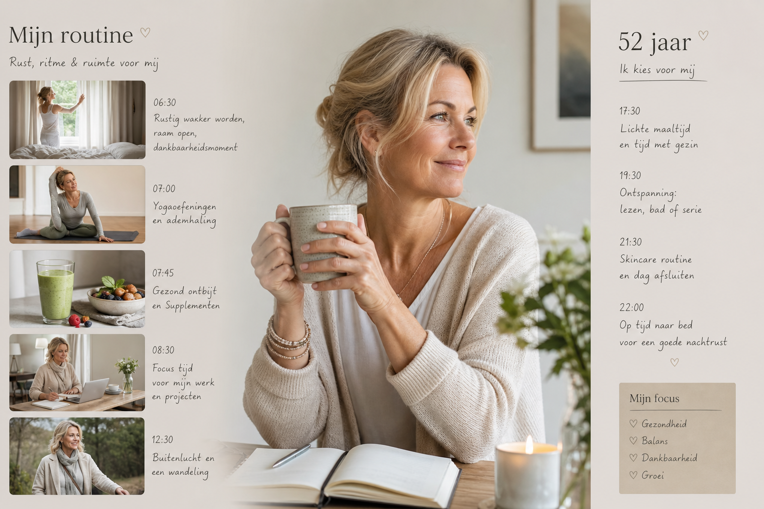 Nederlandse vrouw 52+ rustige wellnessroutine