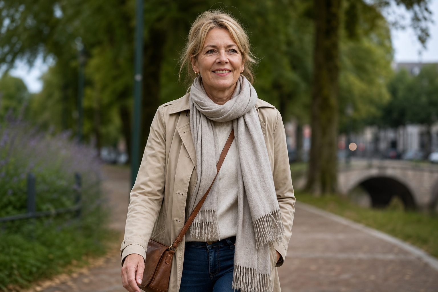 Nederlandse vrouw 54+ wandelt buiten