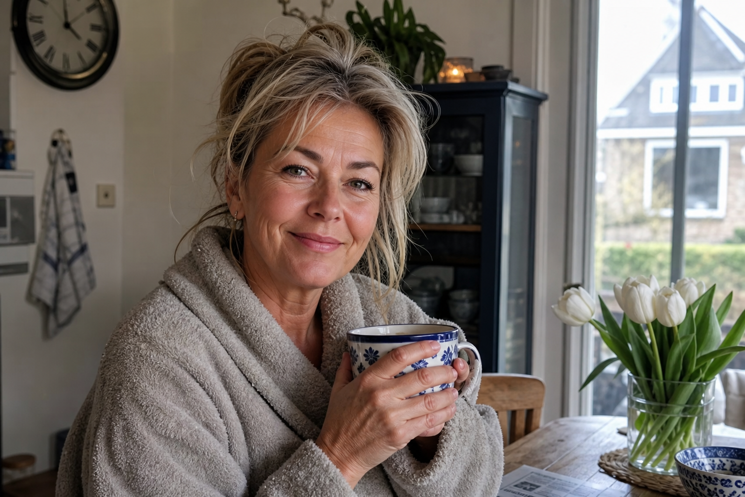 Nederlandse vrouw 53+ ontspannen ochtend