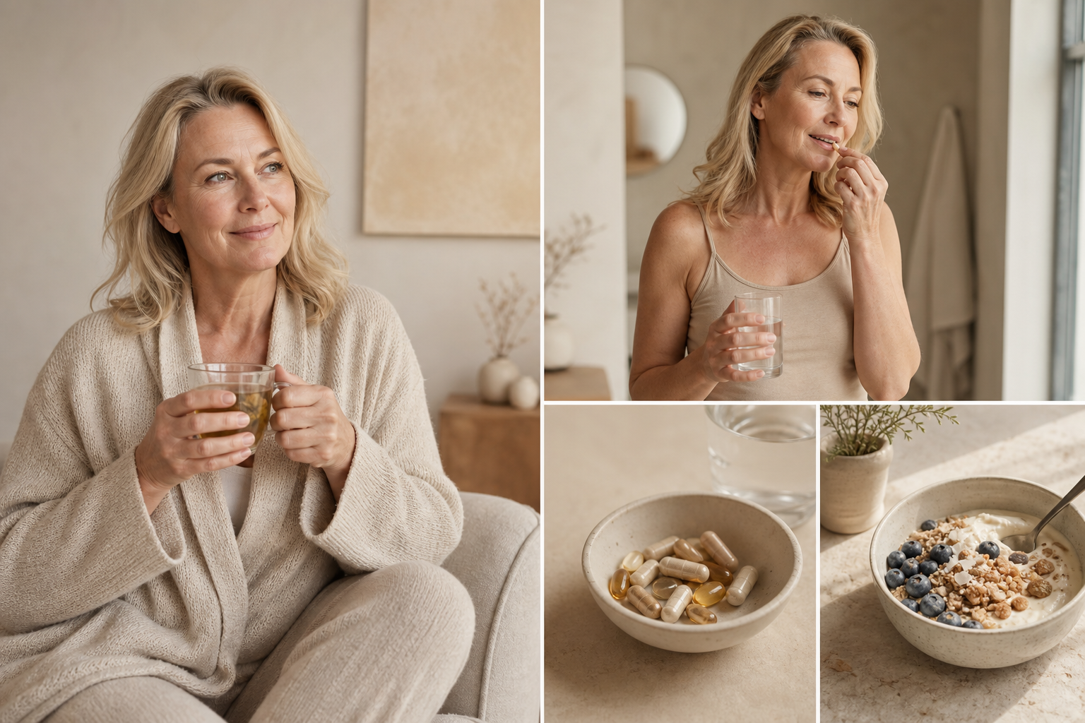 Nederlandse vrouw 55+ ochtendroutine met supplement