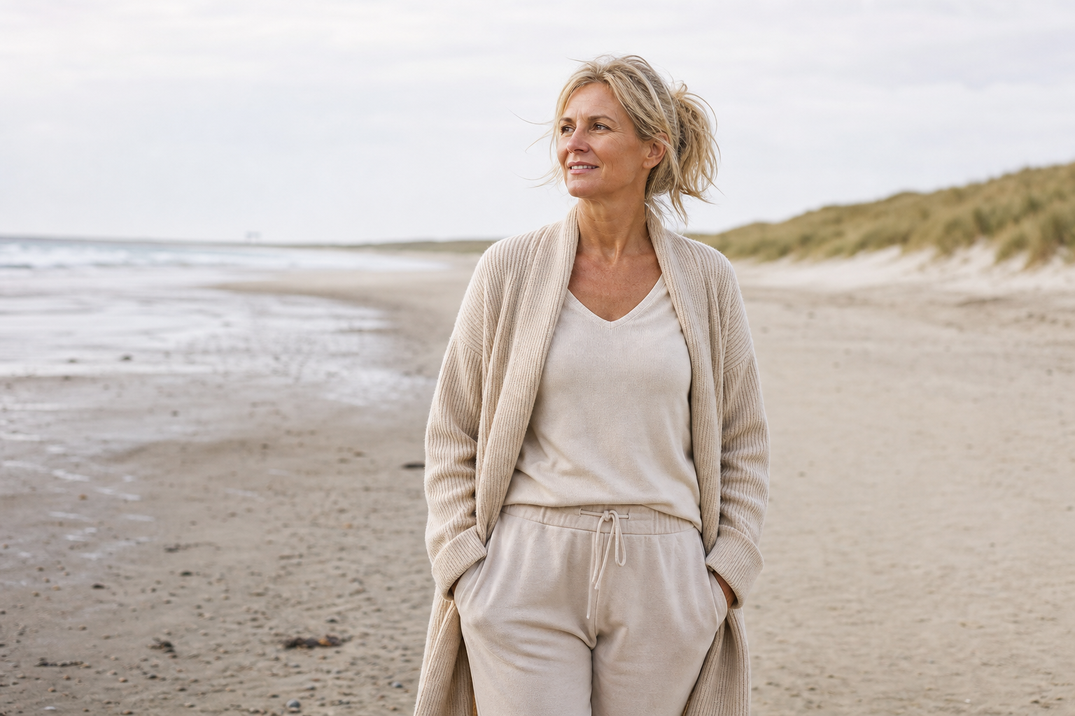 Nederlandse vrouw 53+ ochtendwandeling in frisse lucht