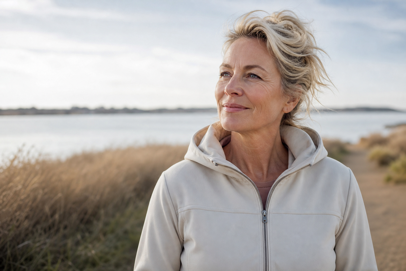 Nederlandse vrouw 54+ frisse ochtendwandeling buiten