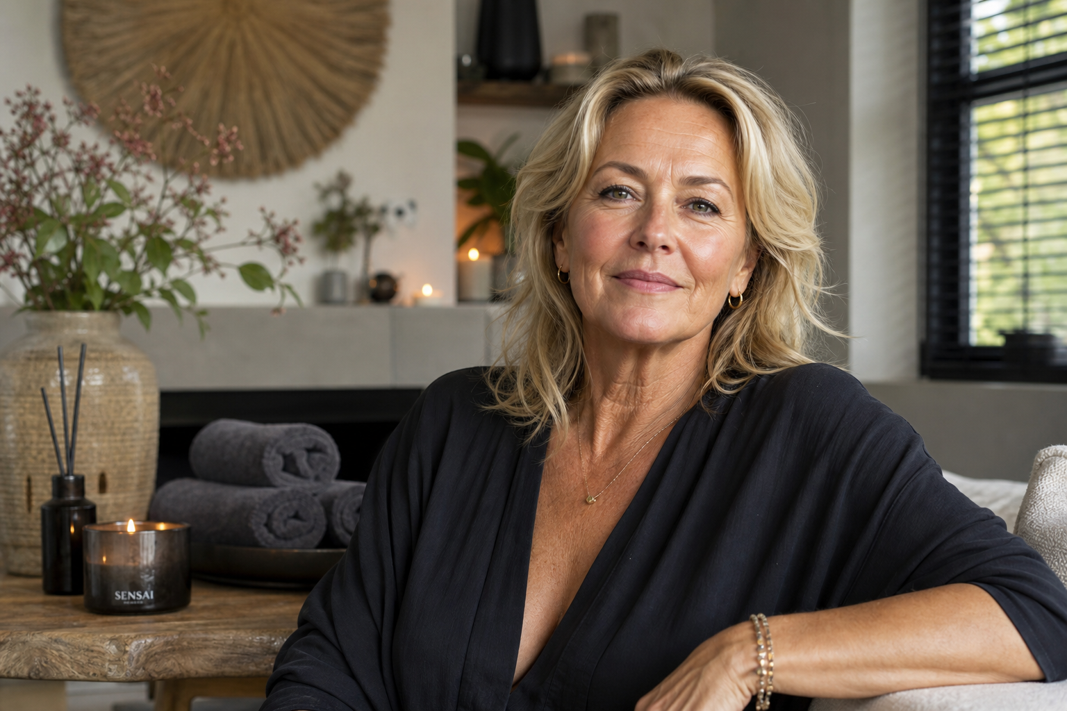 Nederlandse vrouw 55+ zelfverzekerd thuis