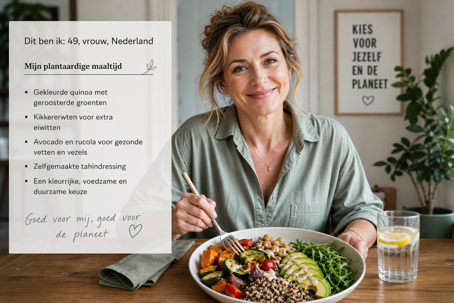 Nederlandse vrouw 49+ plantaardige maaltijd
