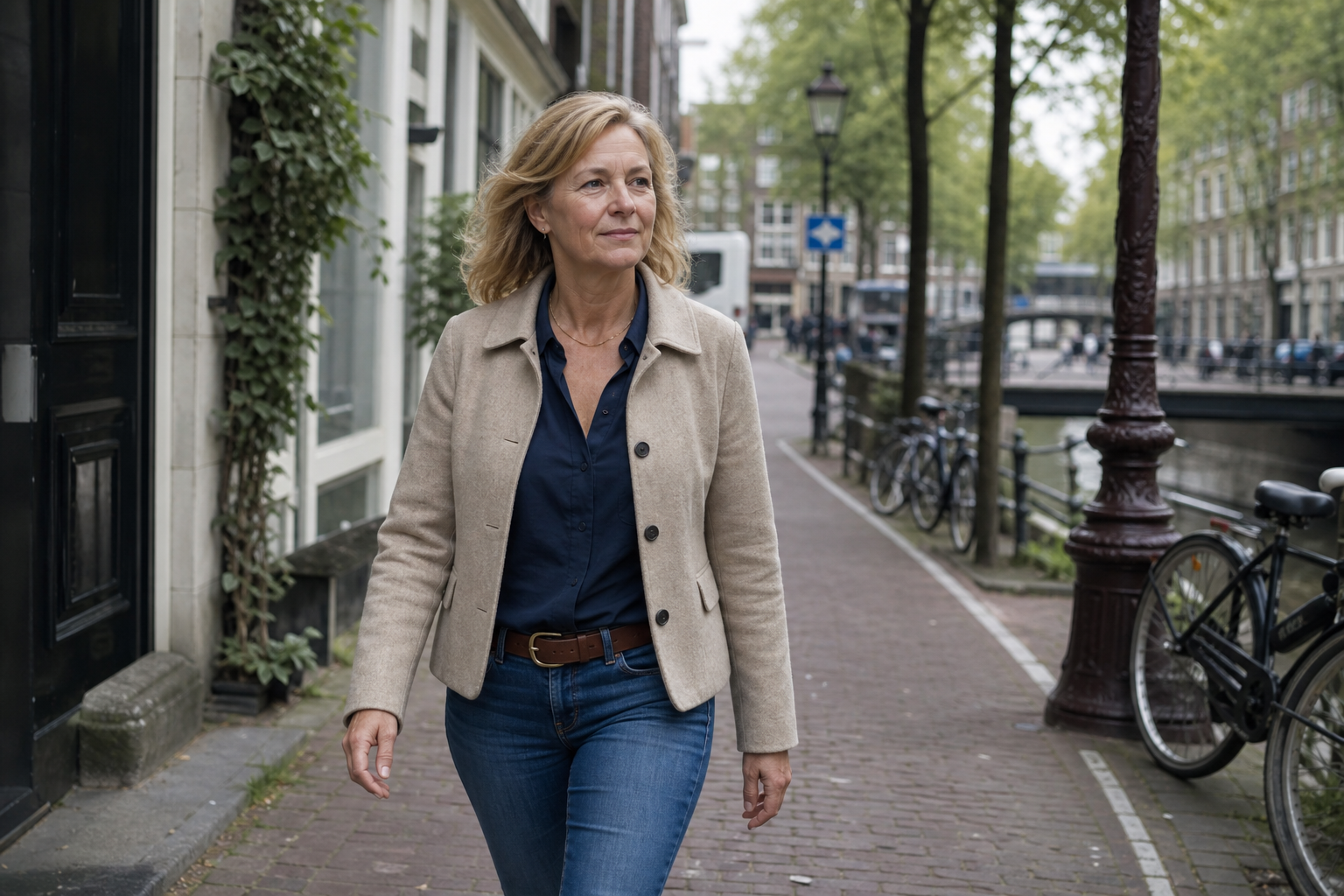 Nederlandse vrouw 53+ wandelt zonder telefoon