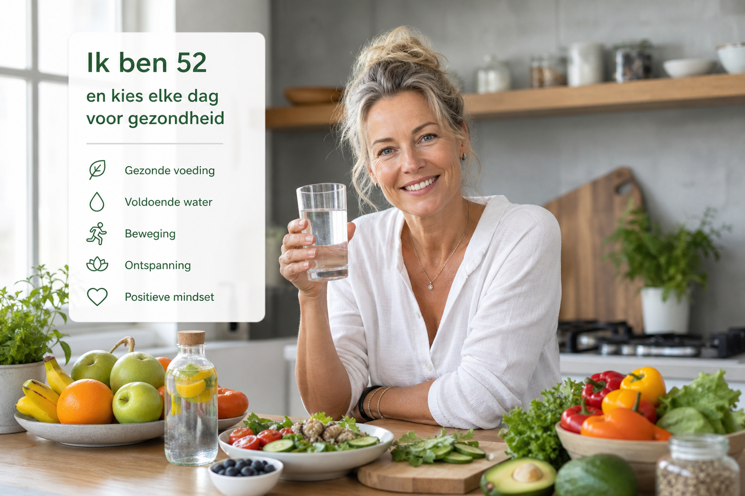 Nederlandse vrouw 52+ gezonde voeding en water