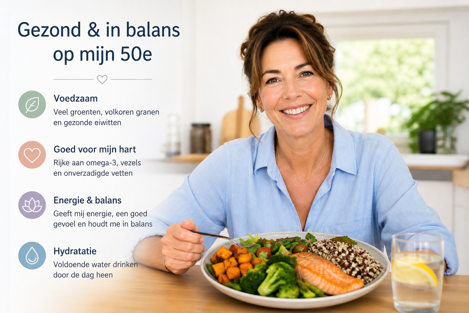 Nederlandse vrouw 50+ gezonde maaltijd