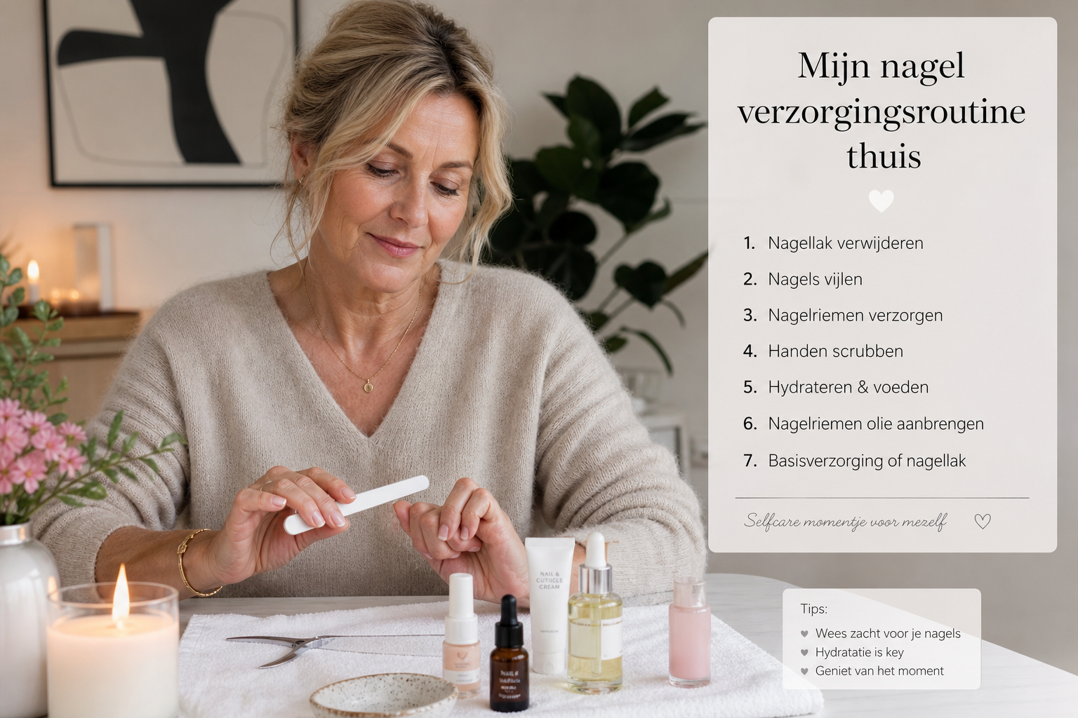 Nederlandse vrouw 54+ verzorgingsroutine thuis