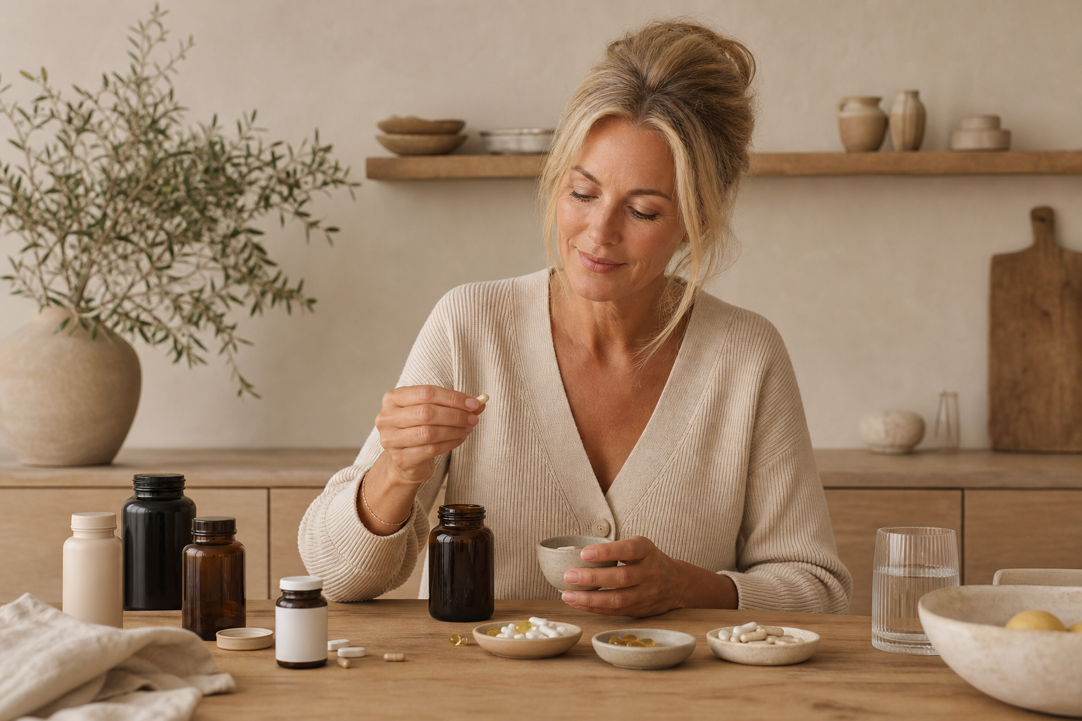 Nederlandse vrouw 52+ supplementen aan keukentafel