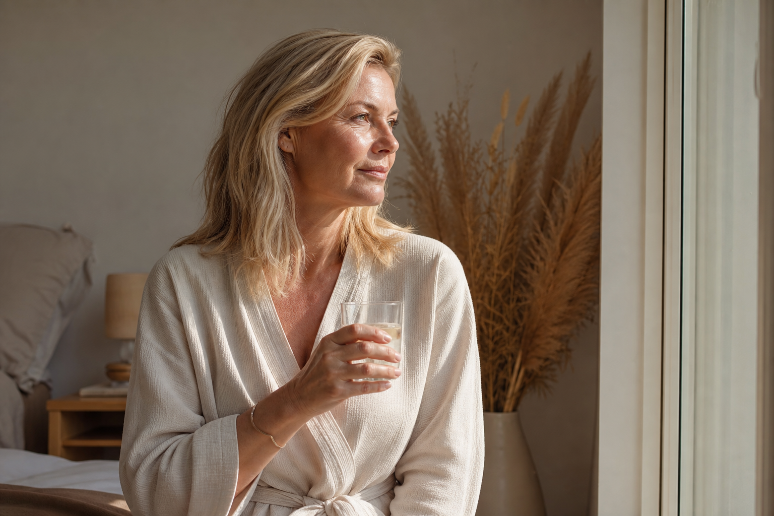 Nederlandse vrouw 51+ ochtendroutine bij raamlicht