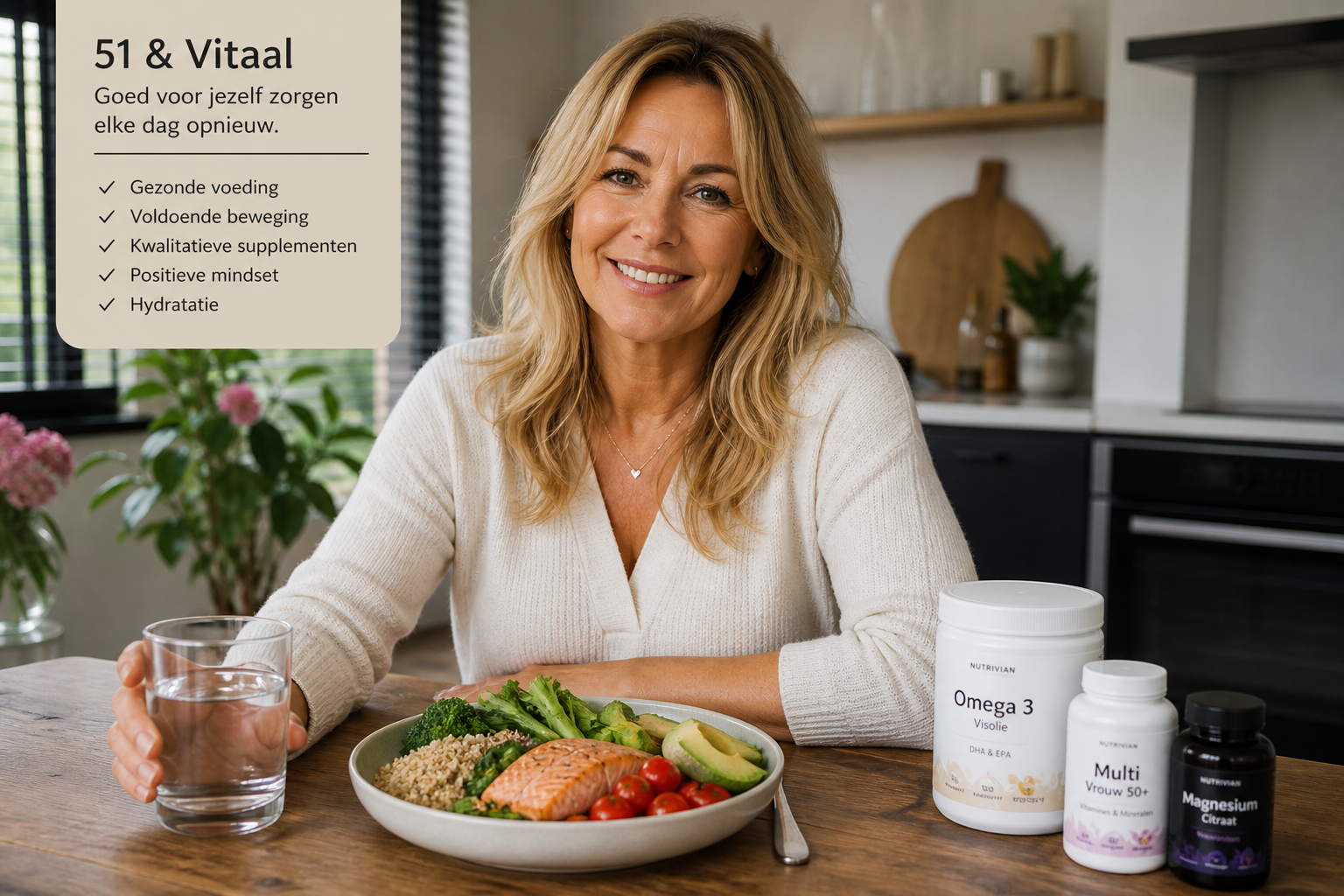 Nederlandse vrouw 51+ gezonde maaltijd en supplement